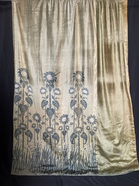 Rare Art Nouveau Stencilled Silk and Mohair Velvet Curtain with Sunflowers : C1890s France