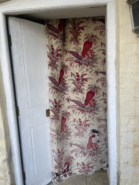 Rare Antique Indiennes Block Print Quilted Panel with Exotic Fruit and Foliage: C18th France