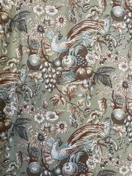 Vintage Printed Cotton with Birds Baskets of Fruit, Butterflies: C20th Britain