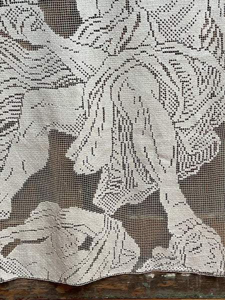 Art Nouveau Hand Embroidered Filet Lace Hangings Elements L’Air Le Feu: C1912, France