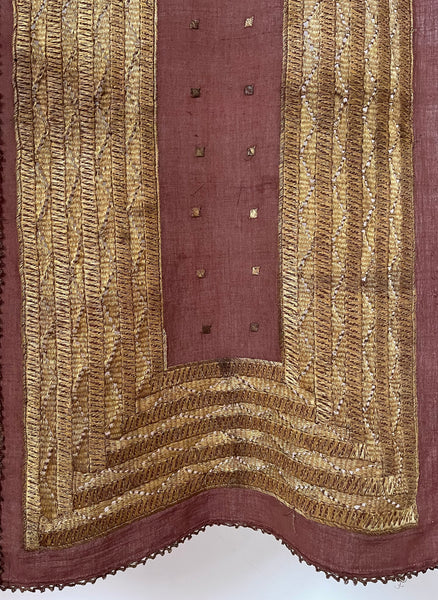 Antique Gold Thread Embroidered Panel Curtain Wallhanging:C20th Indonisia