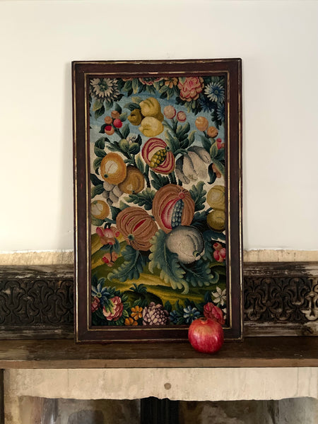 Embroidered Needlepoint Still Life with Pomegranates : C18th N. Europe, France or England