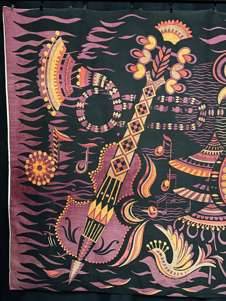 Limited Edition Printed Tapestry Wallhanging Fête by Agnès Courat: mid C20th, France