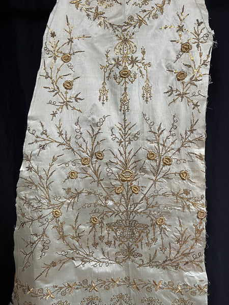 Antique Ottoman Embroidered Powder Blue Silk Satin Gold Embroidered Panels: C19th Turkey