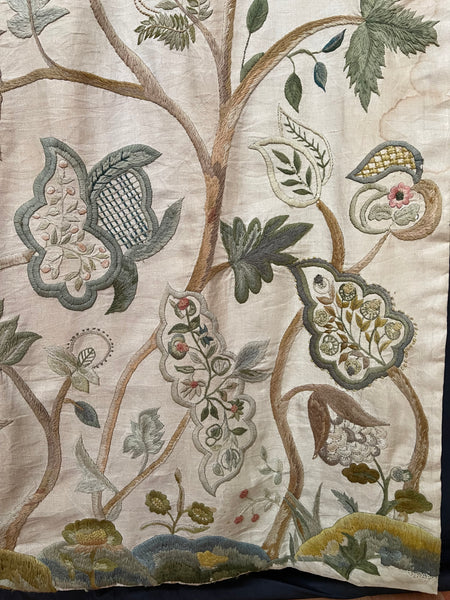 Antique Jacobean Revival Crewelwork Embroidered Wallhanging: C1900 England