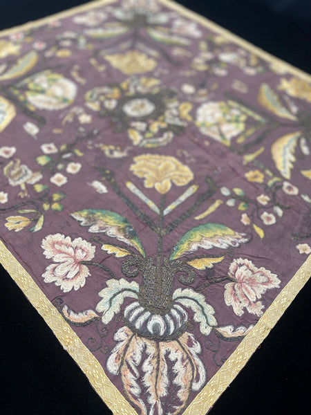 Early Silk and Metal Thread Embroidered Chalice Cover: C17th Europe