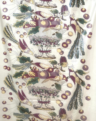 Antique Chinoiserie Print Textile Panel with Fruit Birds and Butterflies: C19th England