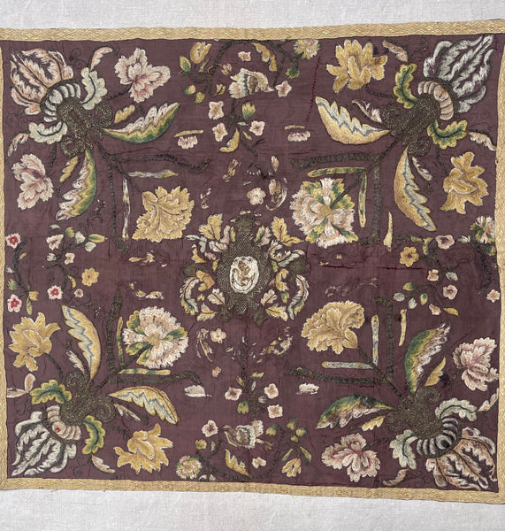 Early Silk and Metal Thread Embroidered Chalice Cover: C17th Europe