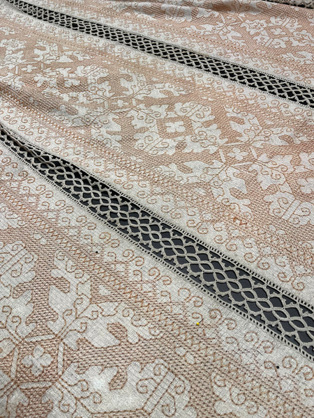 Antique Hand Embroidered Assisi Work Cover Pink White Throw Interior Decor Early 20th Century. 225 x 185cm