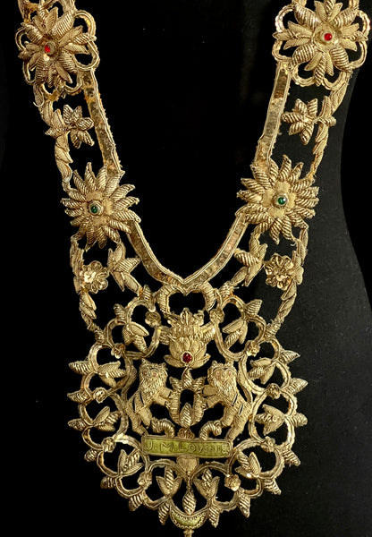 Antique Anglo India Zardozi Embroidered Heraldic Ceremonial Garland Necklace: C19th India