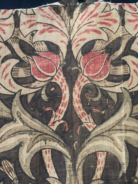 Antique Arts & Crafts Block Printed Panel with Snakes Head Fritillery: C19th Britain