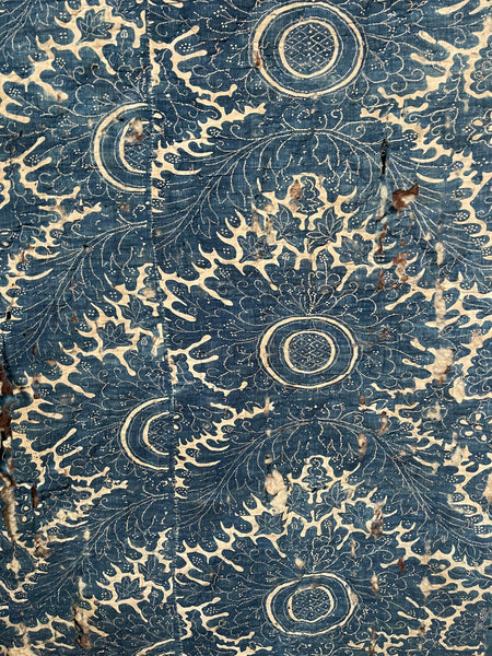 Antique Block Print Resist Dyed Quilted Toile de Rouen French Indigo: C 18th France