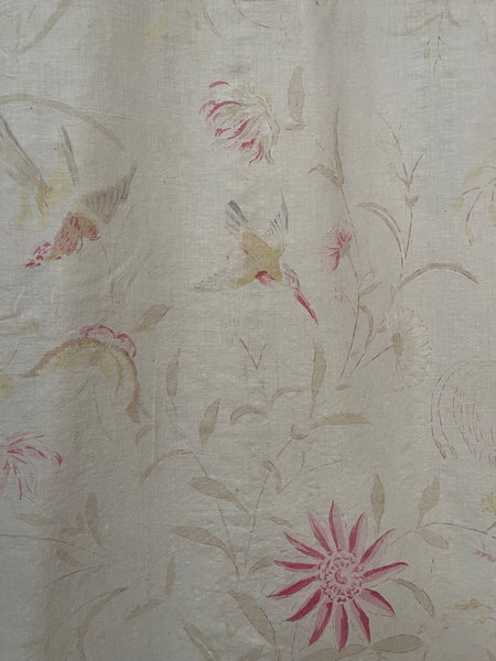 Antique Block Print Chinoiserie Panel Birds Flowers: C1930 France