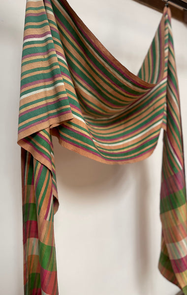 Antique Handwoven Silk Shawl Collectable Wrap Striped Silk Stole Dupatta: C20th Northern India