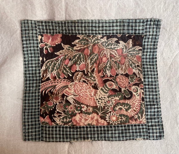 Antique Glazed Chintz Panel with Pheasants and Fruit Tree: C1815 Europe