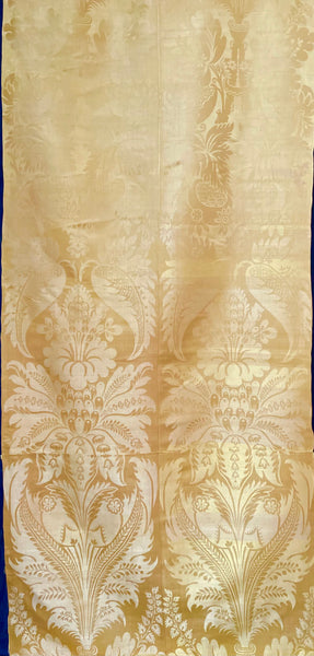 Large Panel Yellow Silk Damask Brocade Handwoven Antique Lyon Museum Worthy: C18th France