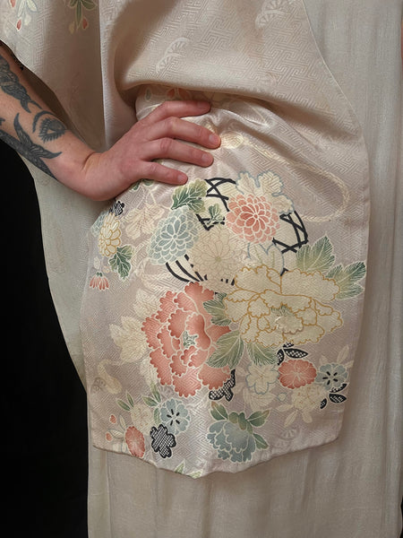 Antique Traditional Handpainted & Stencilled Silk Brocade Stole or Scarf: C1900 Japan