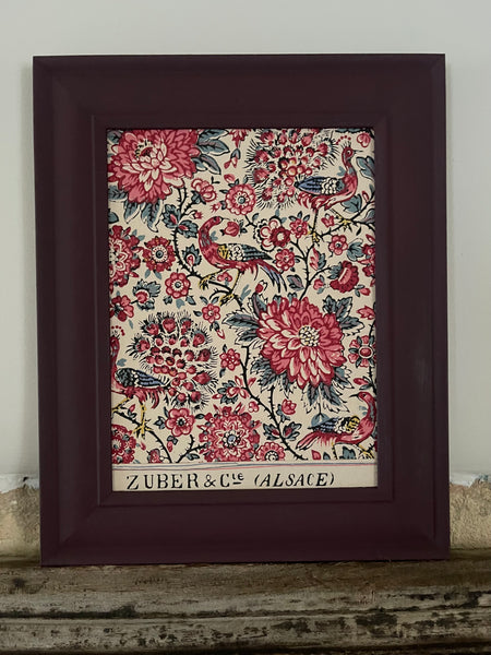 Antique Framed Block Print Hand Painted Wallpaper Samples: C19th Alsace, France