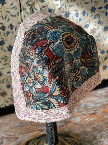 Antique Traditional Costume Block Print Child’s Bonnet: C19th Marken, Holland