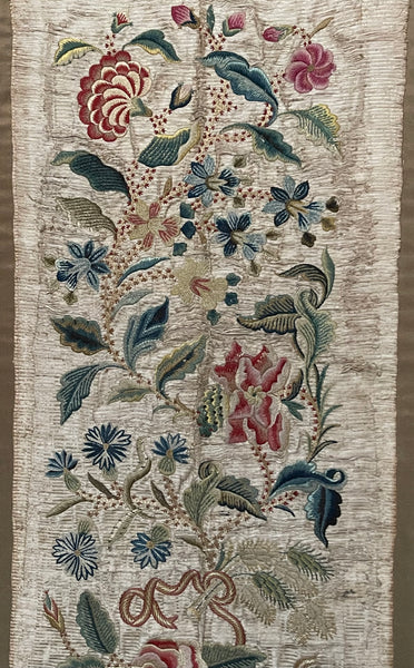 Antique Fine Silk and Wool Embroidered panel with Bouquet of Flowers: C1700 England