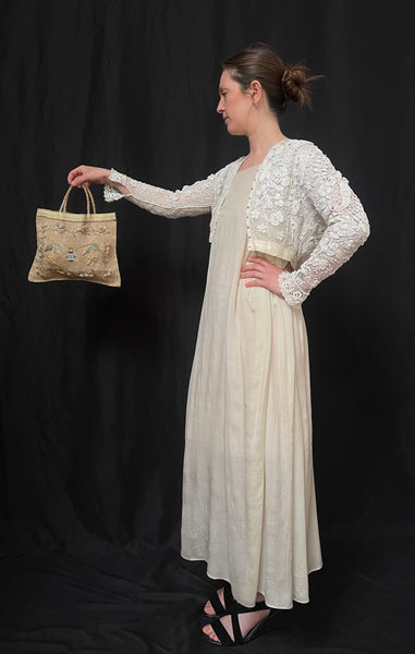 Antique Appliqué Embroidered Pina Cloth Bag: C1930 Vietnam