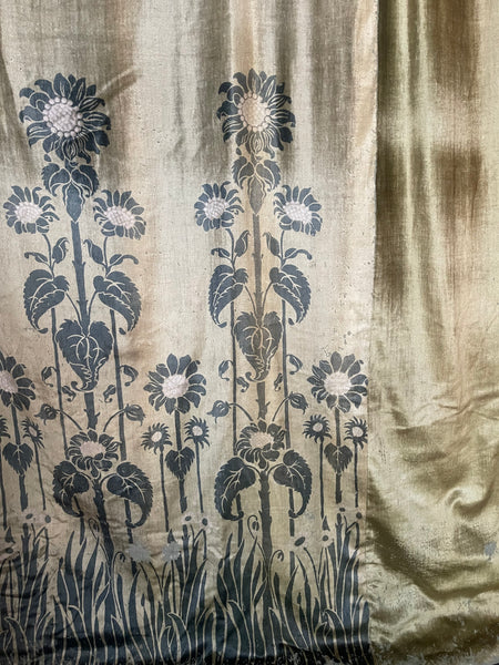 Rare Art Nouveau Stencilled Silk and Mohair Velvet Curtain with Sunflowers : C1890s France