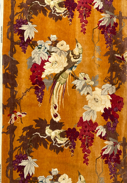 Original Antique Art Deco Chinoiserie Printed Velvet Liberty of London Design Birds Wisteria: C1920s London, England