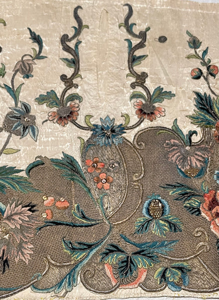 Rare Antique Silk and Gilt Thread Embroidered Apron : C18th England