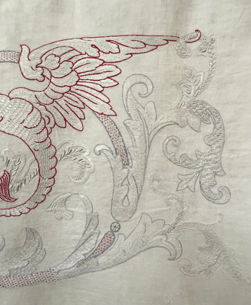 Antique Neo Renaissance White & Red-work Embroidered Pelmet Valance: C1900 Europe