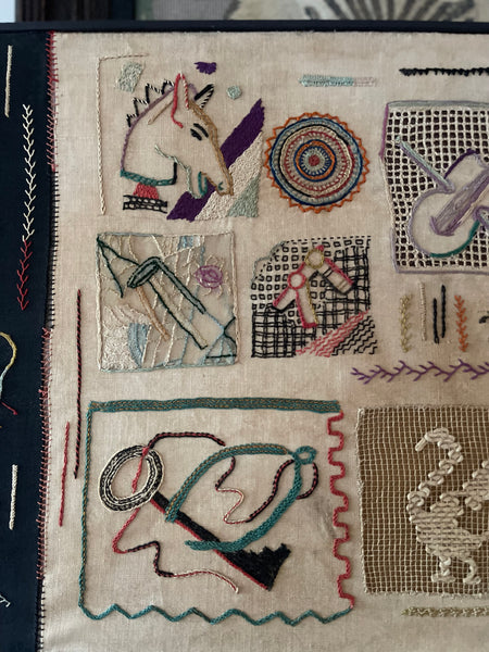 Mid Century Folk Art Festival of Britain Era Modernist Embroidered Sampler: C1950s Britain