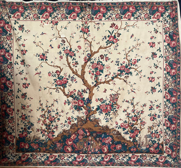 Antique Block Print Mezzaro with Tree of Life: C19th Genoa, Italy