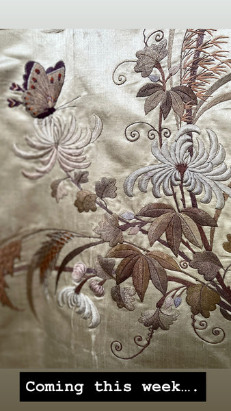 Long Hand Embroidered Silk Panel with Flowers Butterfly’s: C19th China