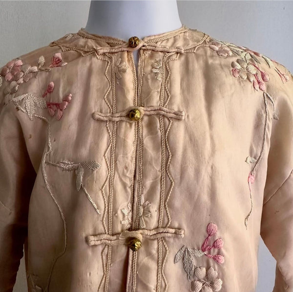 Antique Childs Traditional Silk Kimono With Cherry Blossom Embroidery: C1910/20 Japan