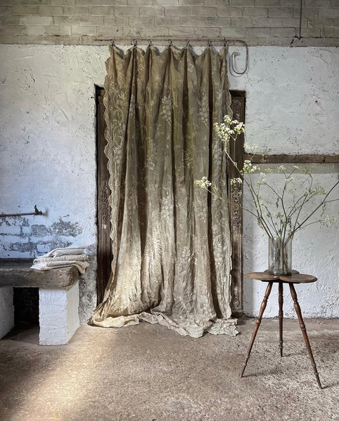 Antique Embroidered Cornely Lace Chateau Curtain Drape: C1900 France