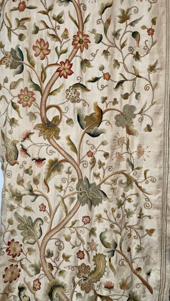 Jacobean Revival Embroidered Tree of Life Crewelwork Wall or Bedhanging: C1900 Britain
