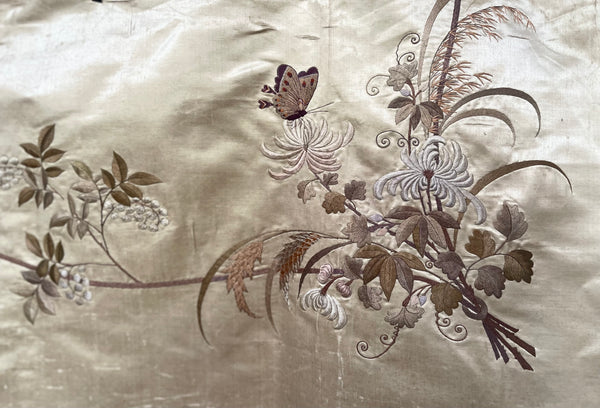 Long Hand Embroidered Silk Panel with Flowers Butterfly’s: C19th China