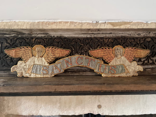 Pair of Fine Silk Embroidered Arts and Crafts ‘Sanctus’ Angel Appliqués :C1890 English