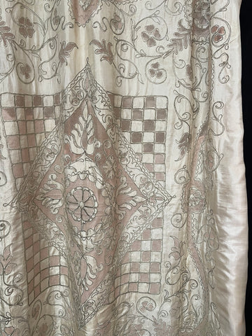 Ottoman Antique Silk Cutwork & Silver Thread Embroidered Bedcover: C1910 Turkey
