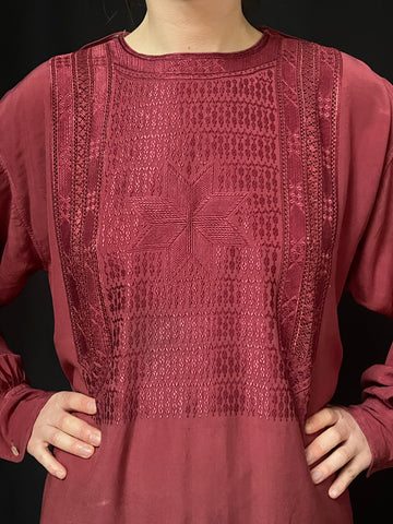Antique Arts and Crafts Era Silk Embroidered Tunic Dress: C1910 British
