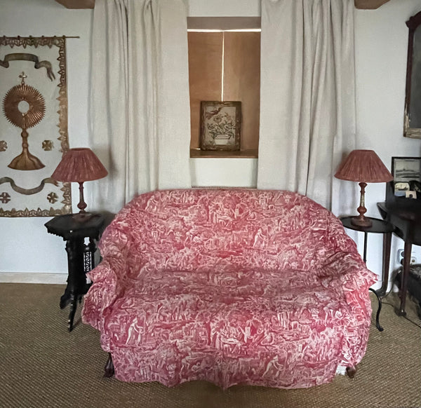 Antique Fine Red and White Toile de Jouey Quilt: C19th France