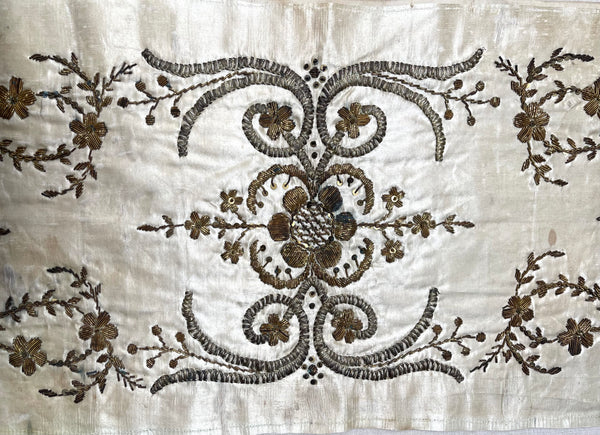 Antique Ottoman Silver Thread Embroidered Panel: C19th Turkey
