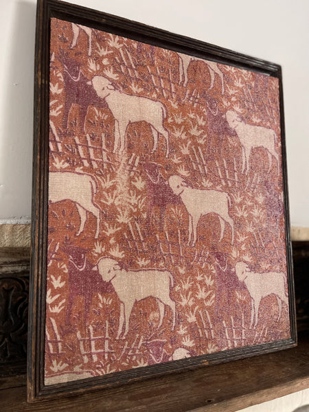 Antique Arts and Crafts Block Printed Lamé with Lambs: C1910/20 Britain