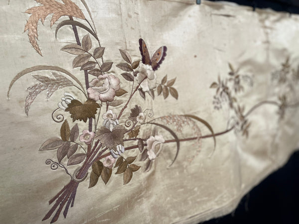 Long Hand Embroidered Silk Panel with Flowers Butterfly’s: C19th China
