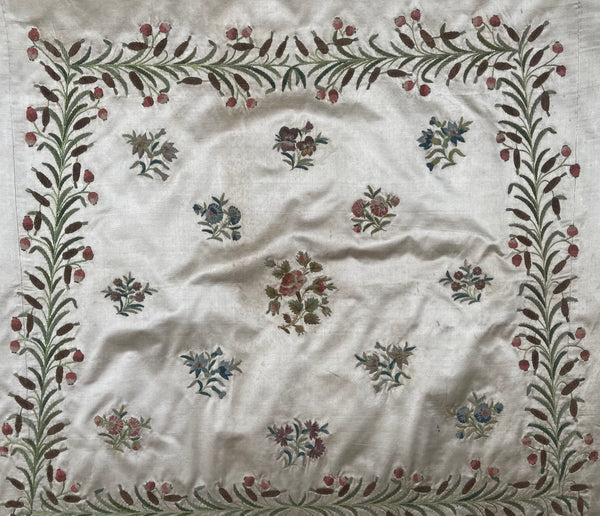 Antique Fine Hand Embroidered Chenille Panel Florals: C18th France