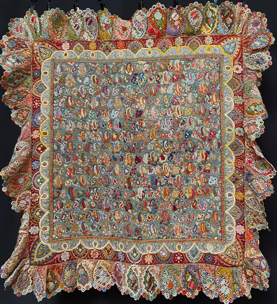 Decorative Antique Silk Hand Embroidered Printed Cloth : C19th India