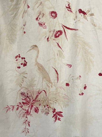 Antique Chateau Length Chinoiserie Curtain Birds Florals: C1900 France