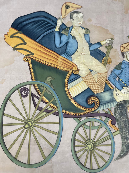 Hand Painted Silk Wallhanging Napoleon in Horse Drawn Carriage, C19th China, for export