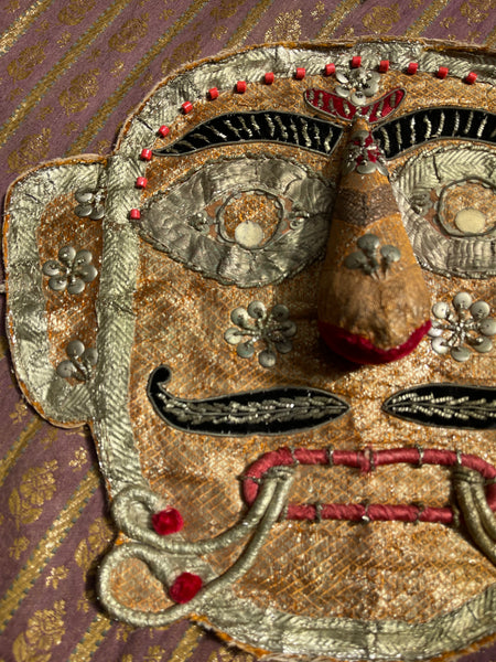 Rare Antique Folk Art Metallic Textile Mask Ramlila of Ramnagar(Varanasi)India C20th
