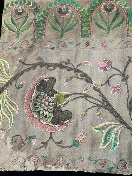 Antique Jacobean Silk and Metal Thread Floral Embroidery: C17th Europe