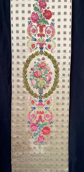 Antique Rare Silk Lampas Wallhanging Hand Woven Silk Panel: C18th France